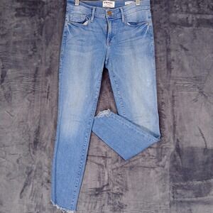 Frame Denim Jeans Womens 27 Light Wash Le Skinny De Jeanne Crop Raw Hem Stretch